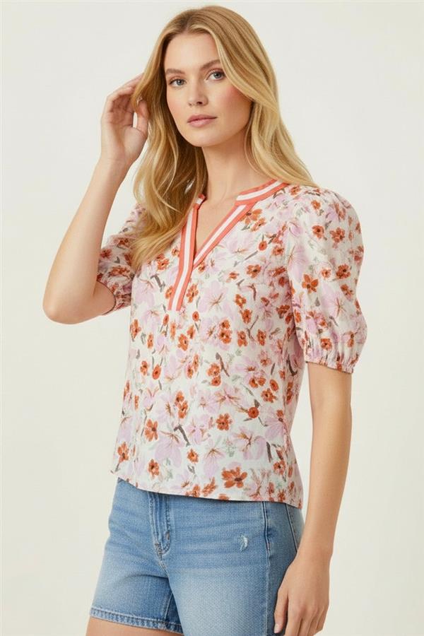 Color Block Floral Top