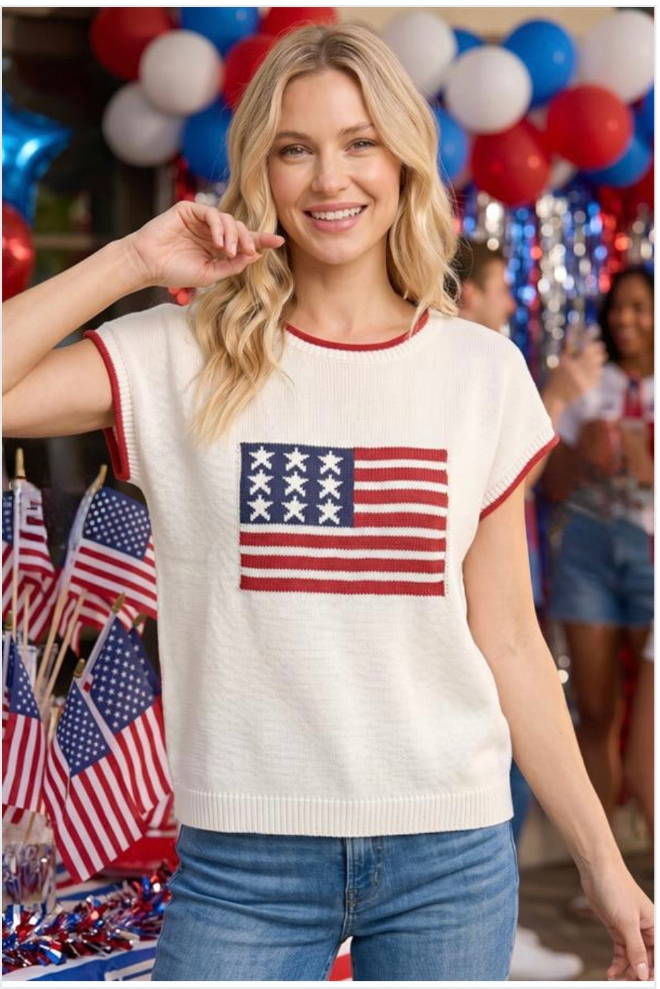 Flag Short Sleeve Sweater