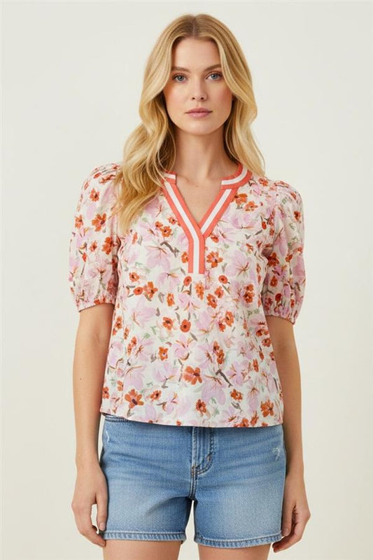 Color Block Floral Top