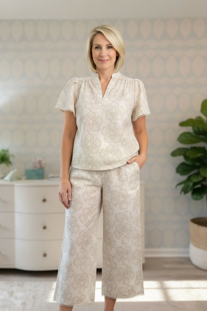 Embroidery Detail Crop Pant