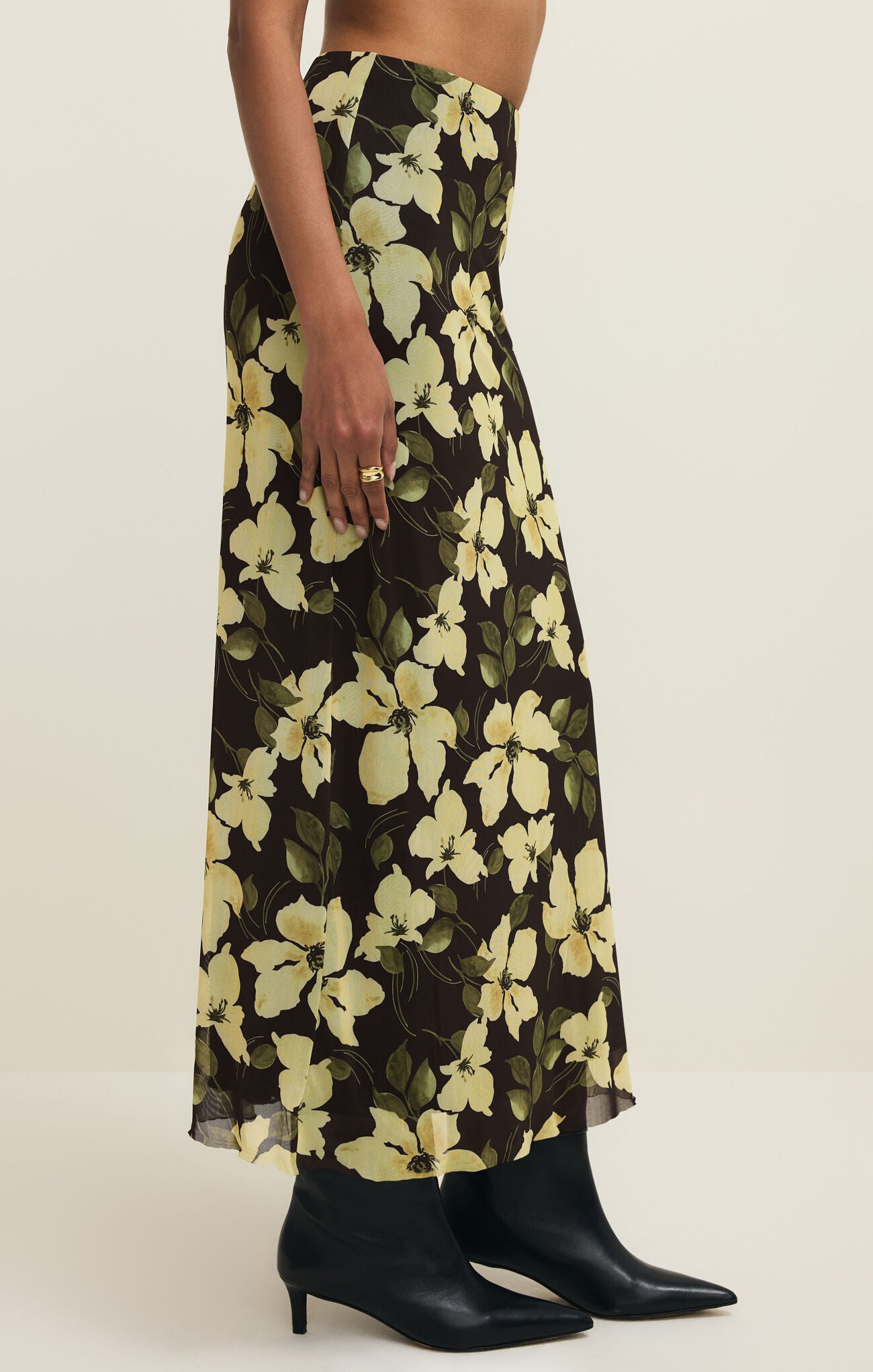 Floral Mesh Midi Skirt
