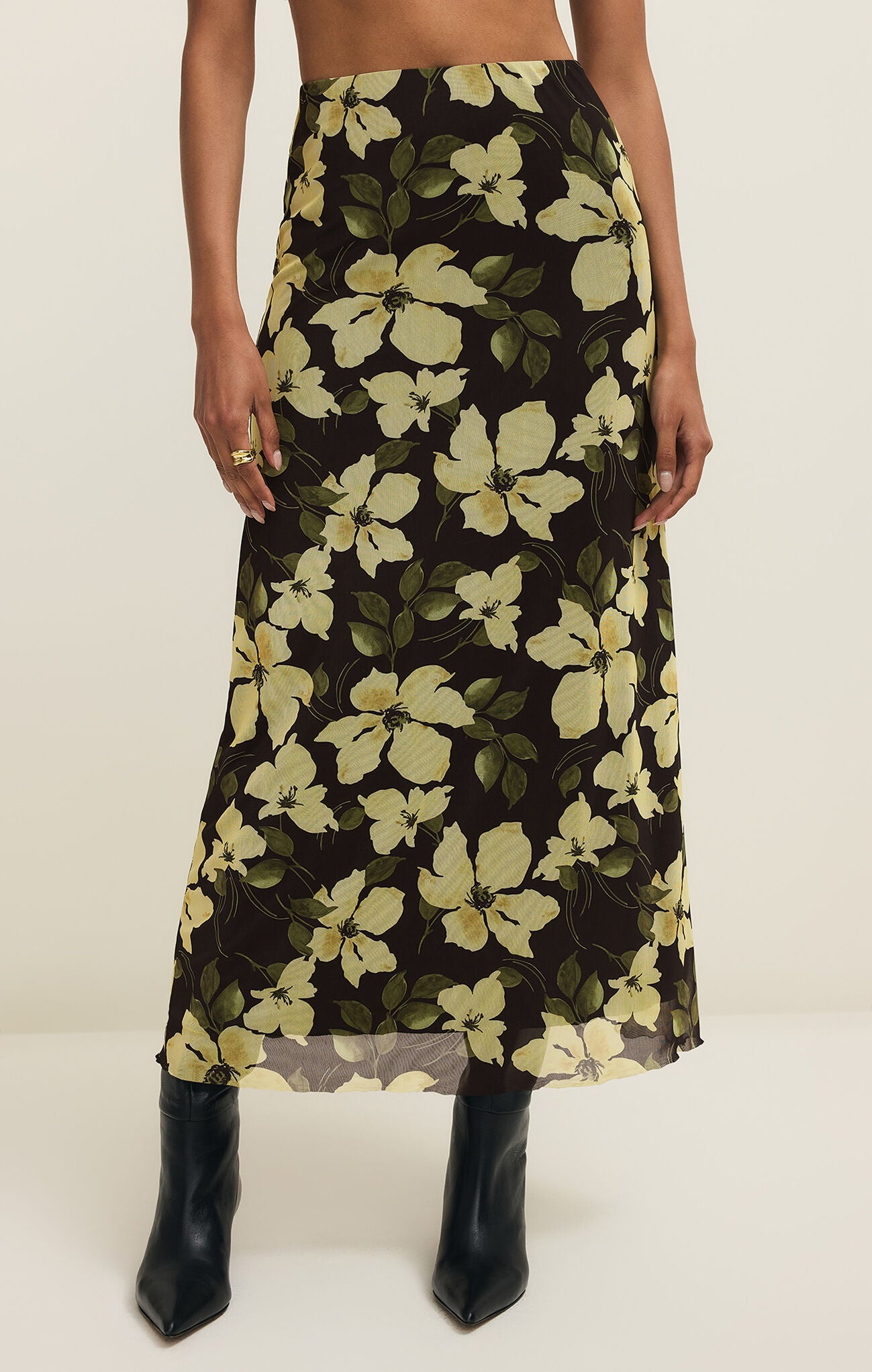 Floral Mesh Midi Skirt